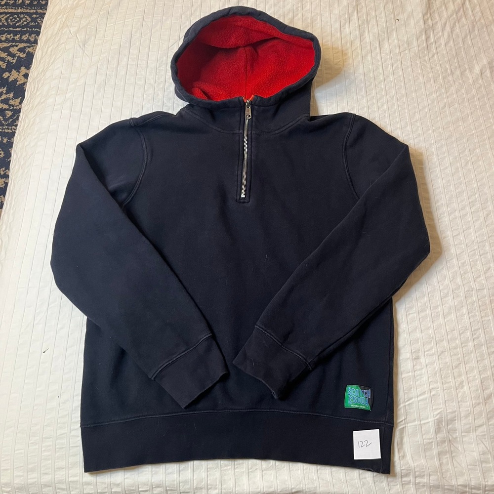 Scotch Soda Womens Black Red Lined Quarter Zip Hoodie Sweatshirt Size‎ M